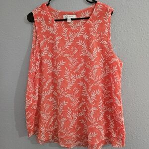 Cristina B Women's Sleeveless Blouse‎ Women's Size L Coral Leaf